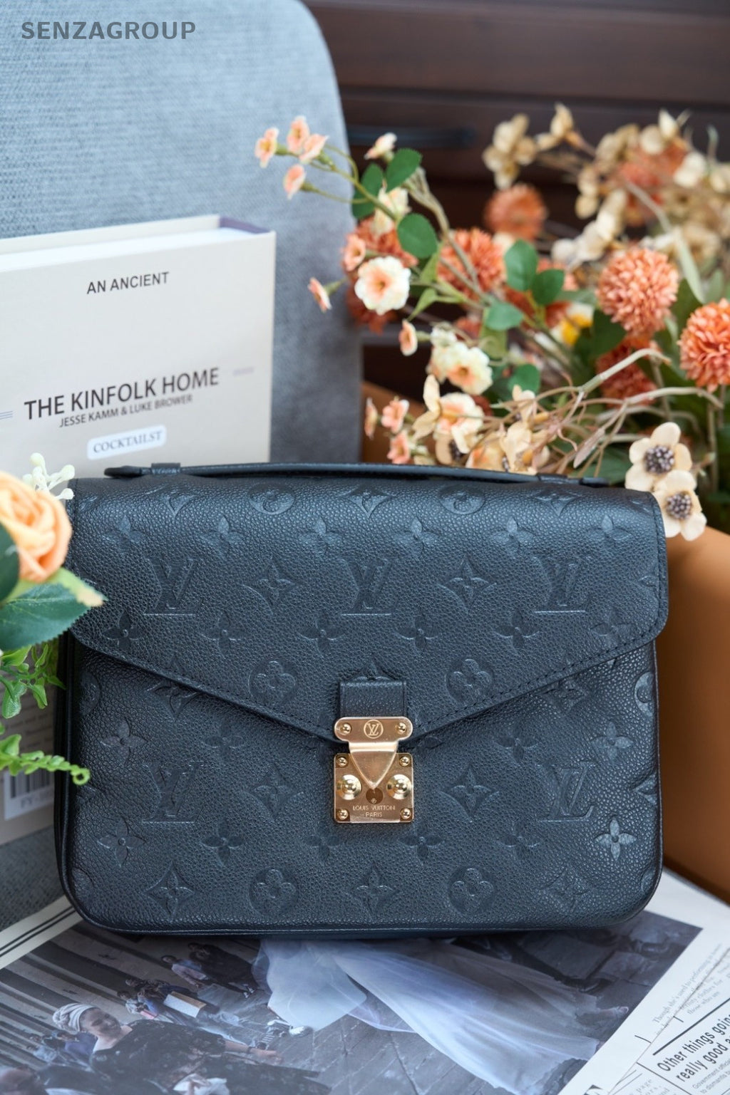 Louis Vuitton Embossed Leather Messenger Bag Shoulder Crossbody Bag Women Black