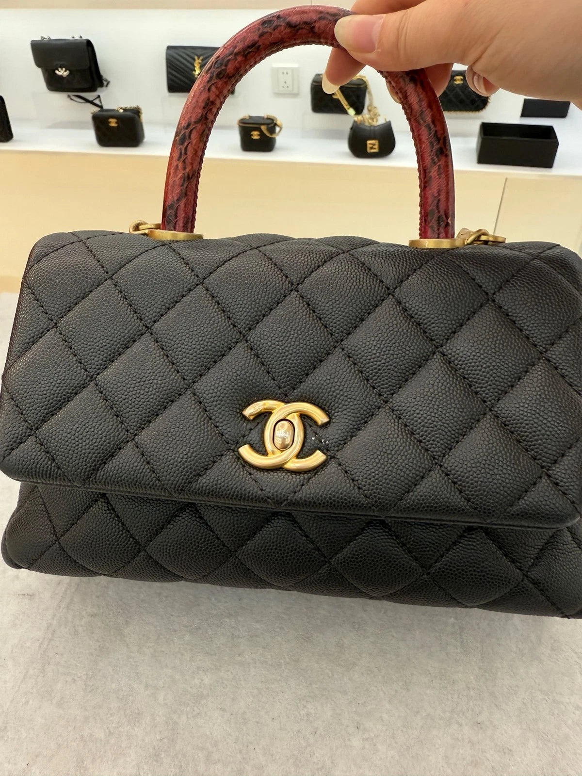 CHANEL Black Calfskin COCO Handle Shoulder Bag For Women