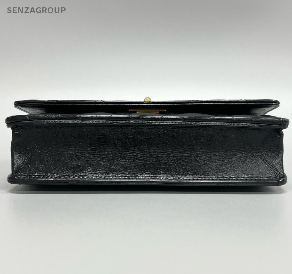Chanel 2.55 WOC Chain Shoulder Bag Crossbody Black Gold Diamond Women Classic