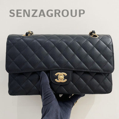 Chanel Black Caviar Leather Medium Classic Flap Bag with Gold Chain