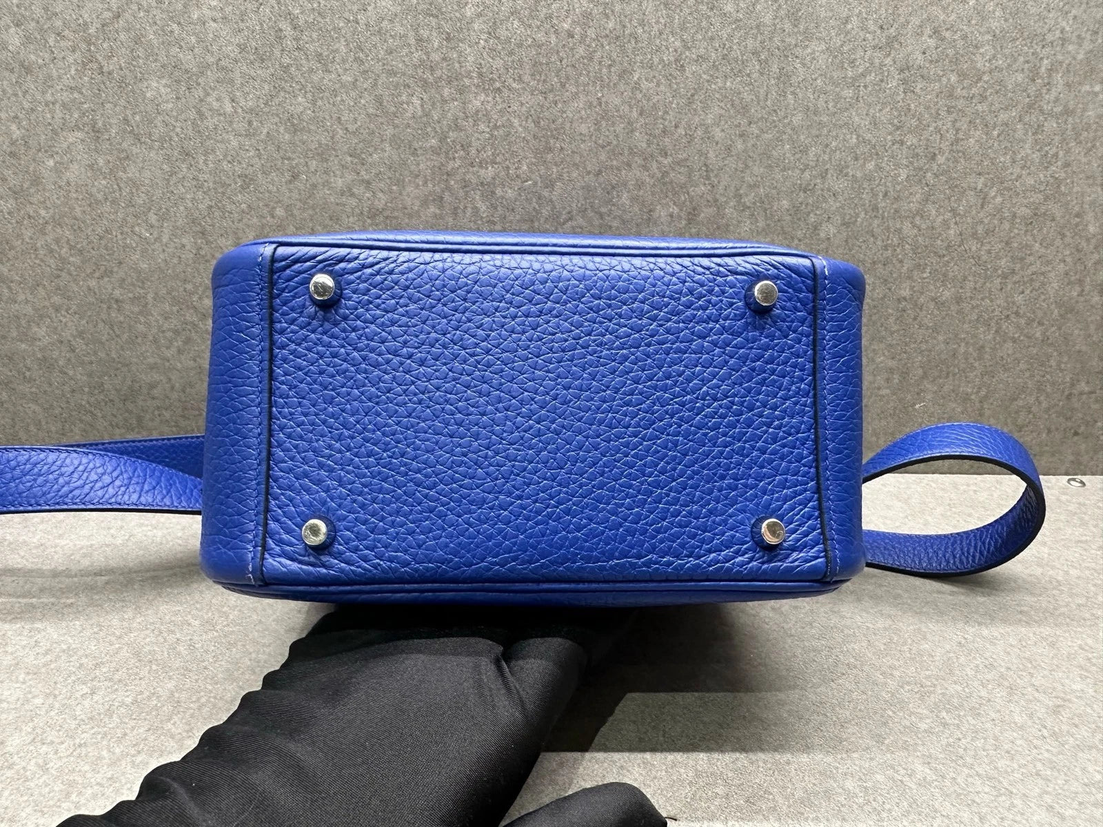 Hermes Mini Lindy TC Leather Blue Shoulder Handbag Crossbody Women