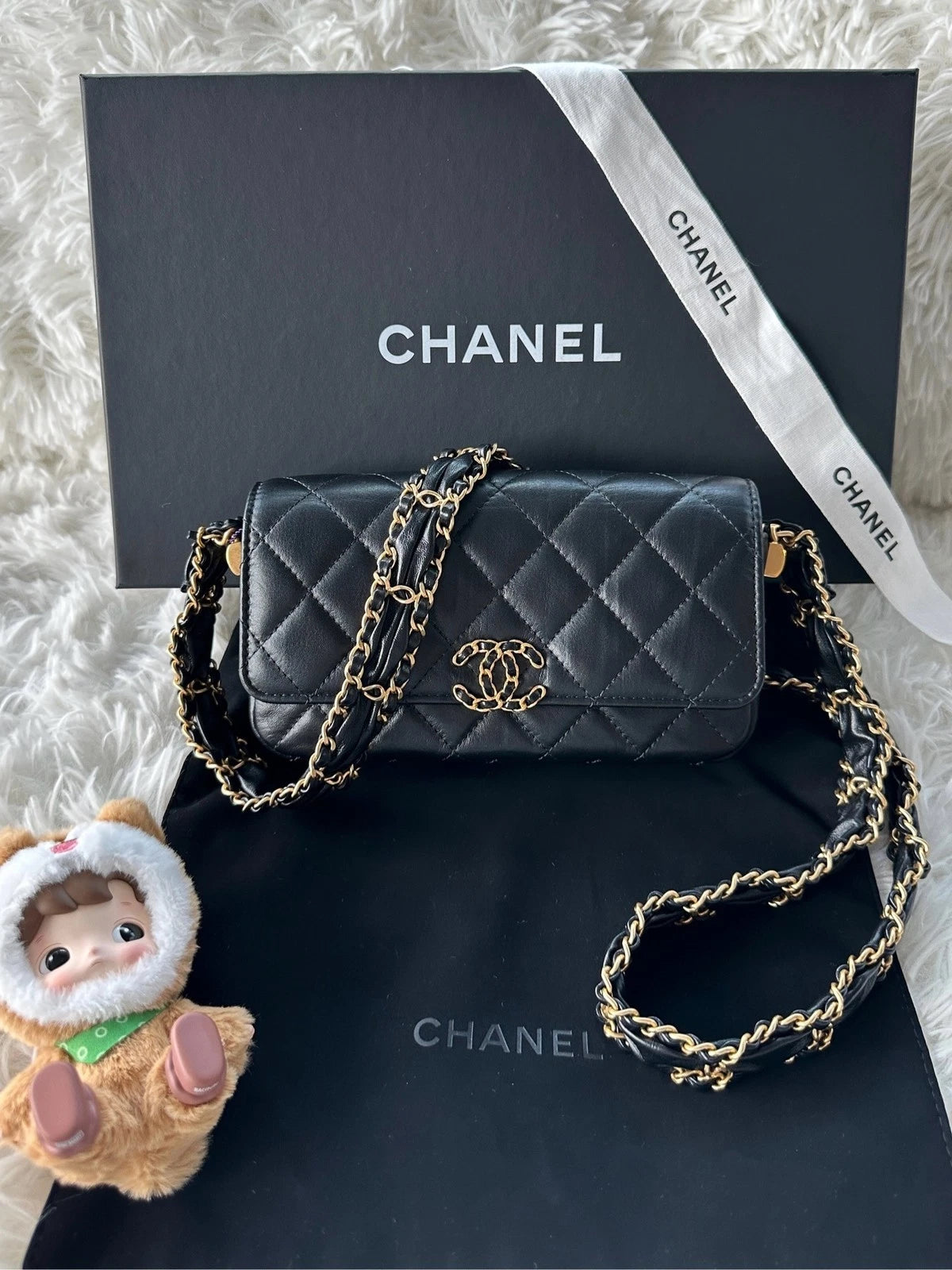 New CHANEL Black Gold Baguette Shoulder Bag For Women