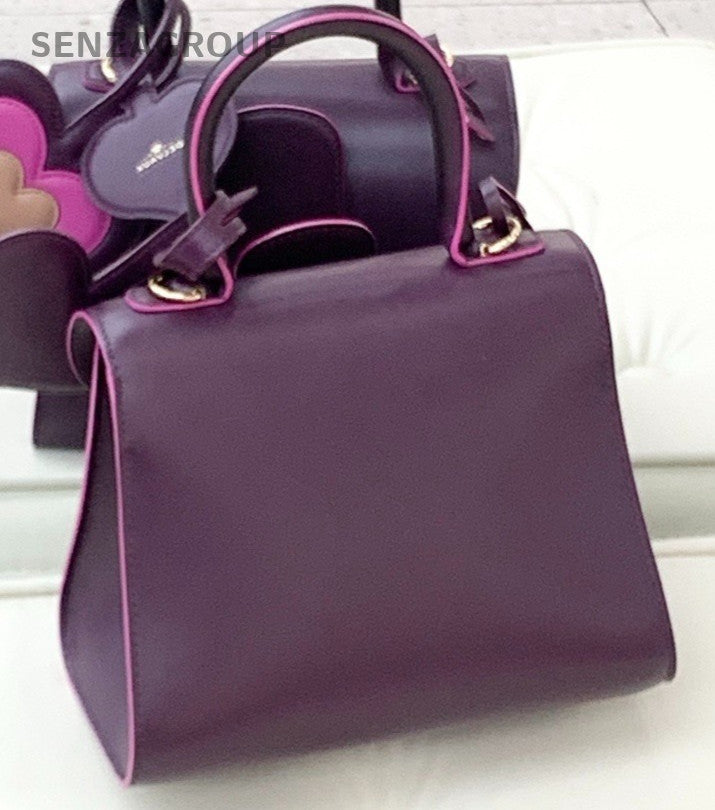 Delvaux Brilliant Calfskin Top Handle Shoulder Crossbody Bag Purple Women