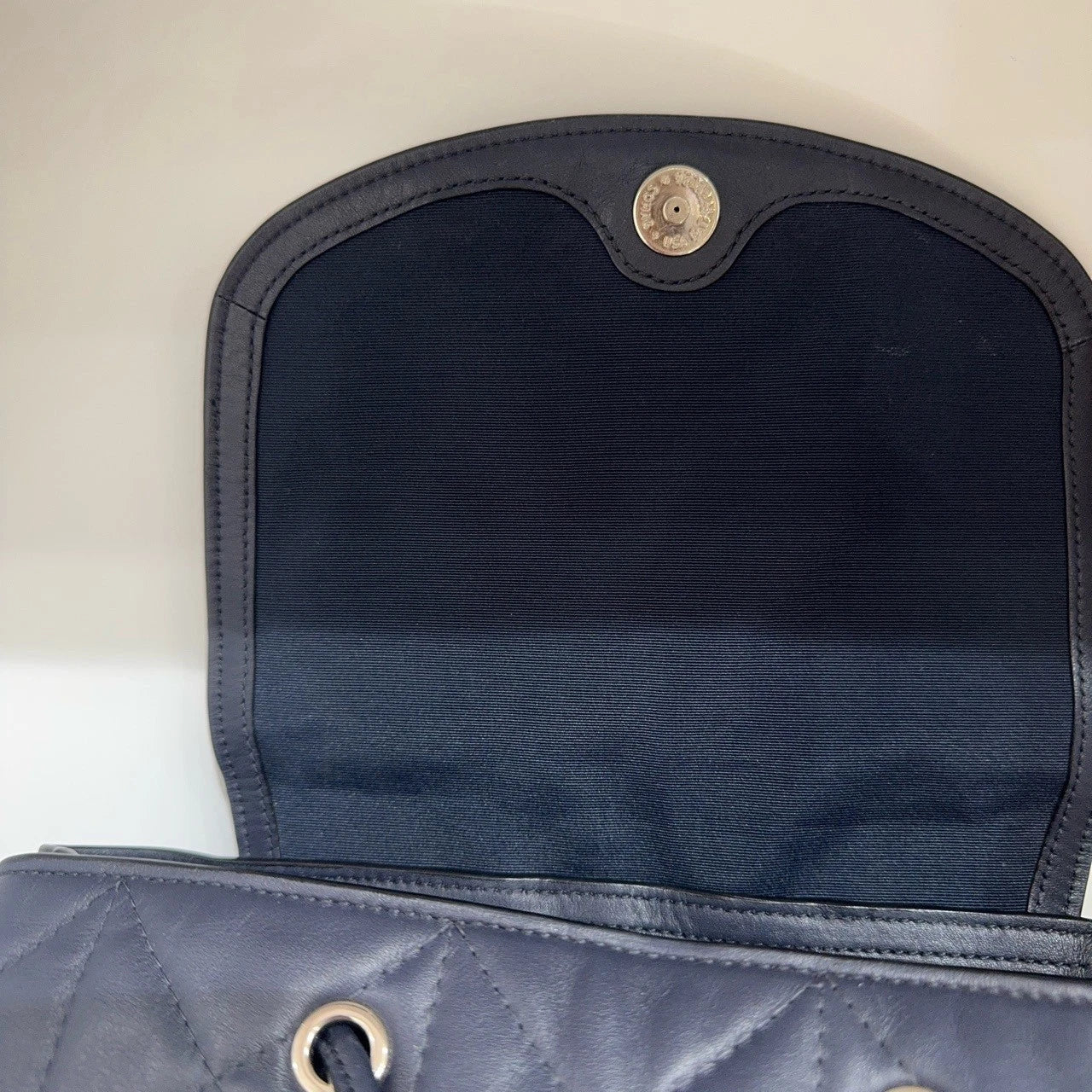 COACH Elle 25 Diamond Quilted Fabric Leather Flap Backpack Women Navy