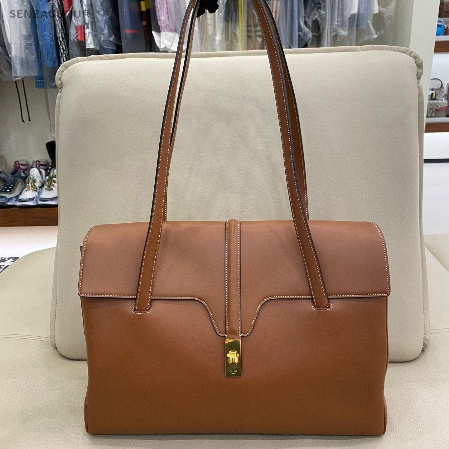 Celine Soft GM Shoulder Bag Brown Gold Unisex Adults Classic Designer