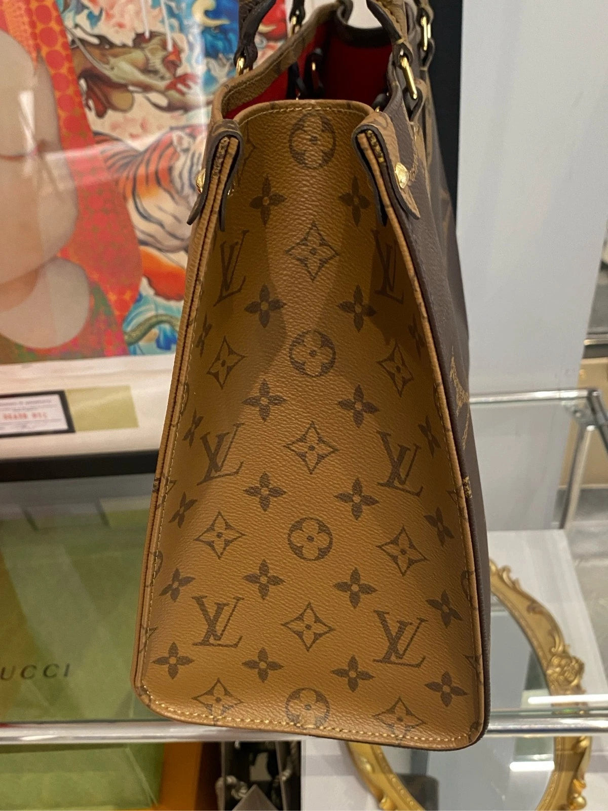 Louis Vuitton OnTheGo MM Monogram Canvas Shoulder Bag Handbag Excellent