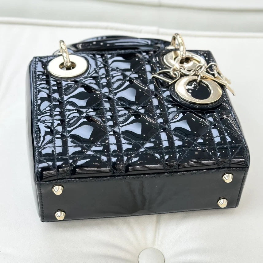 Dior Lady Dior Black Gold Crossbody Top Handle Excellent