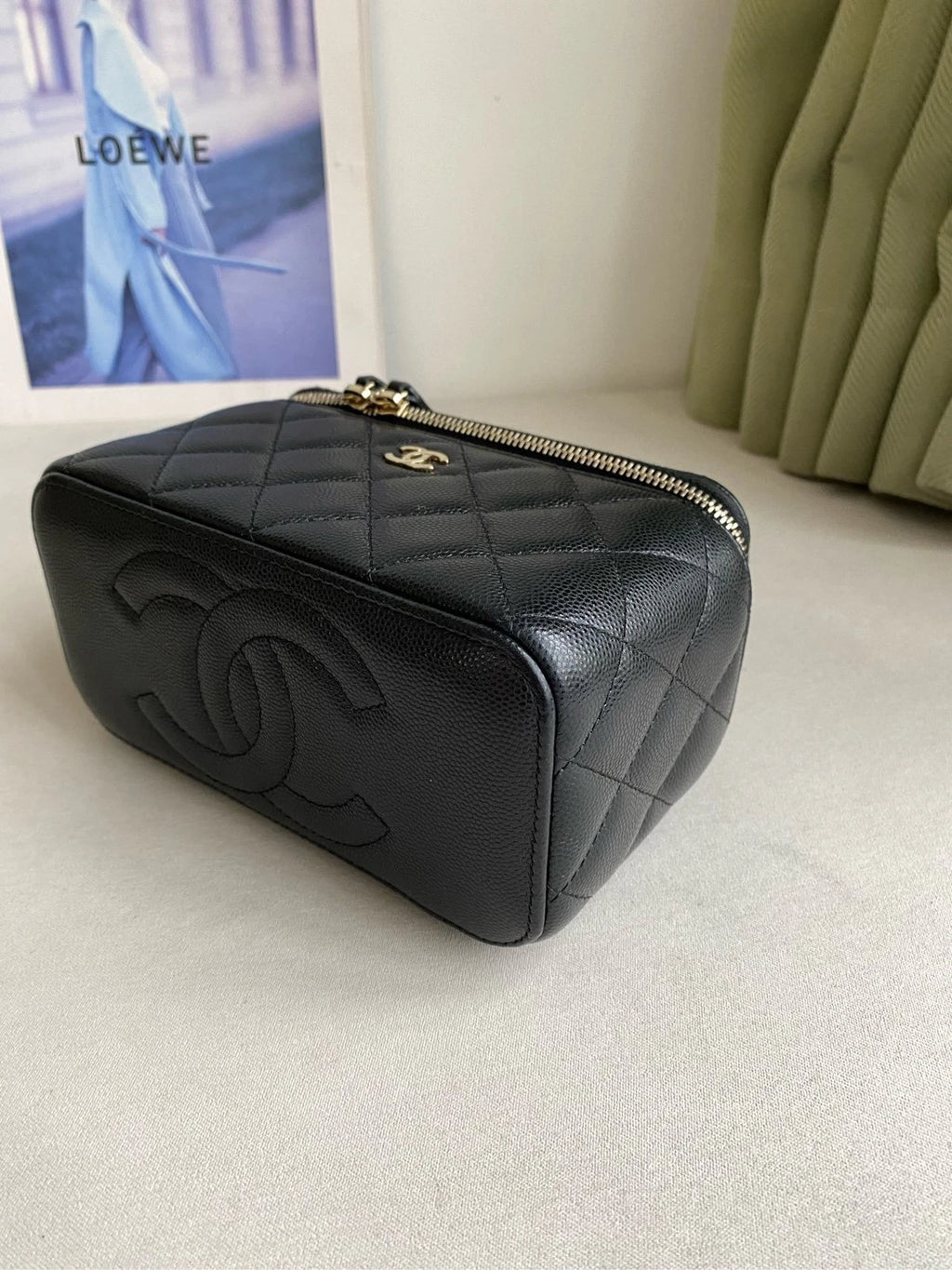 CHANEL Black Gold Leather Crossbody Shoulder Box Bag For Women