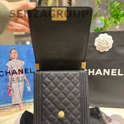 Chanel Le Boy Vertical Black Gold Chain Quilted Shoulder Crossbody Bag