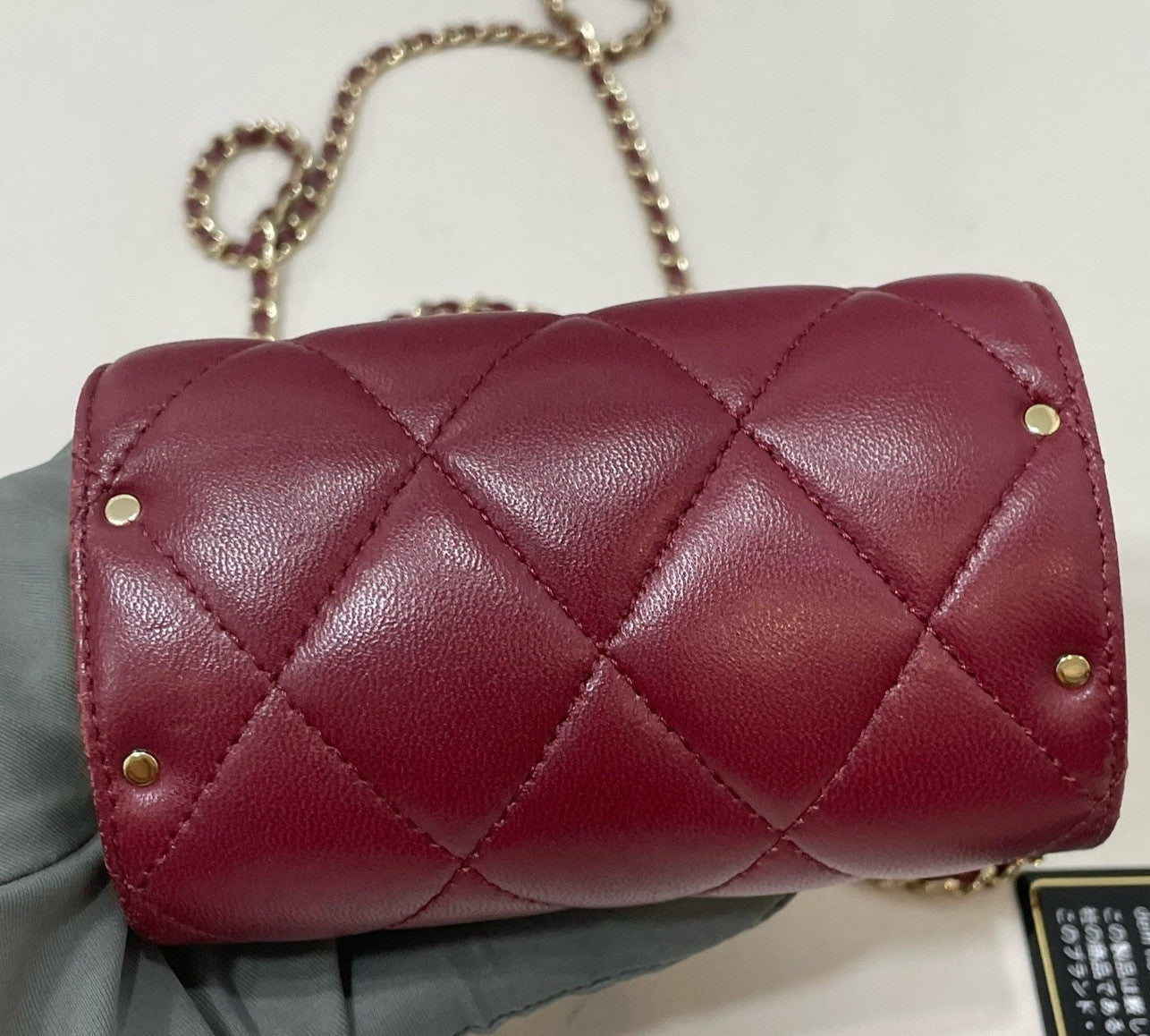 Chanel  Lambskin Chain Cylinder Bag Crossbody Red Gold Women Classic Fashion