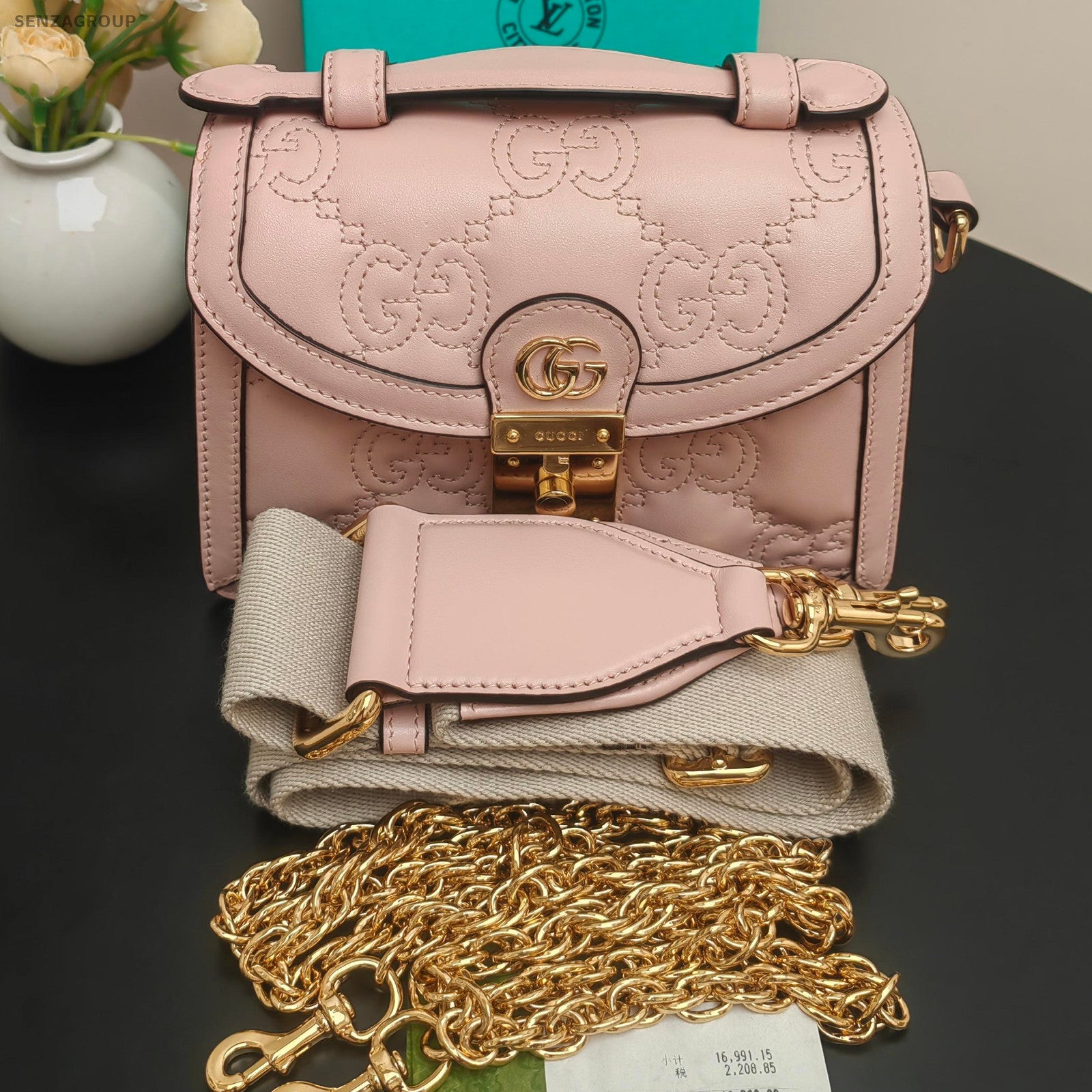 Gucci GG Matelassé Chain Shoulder Bag Pink Gold - Fashion Women's Handbag