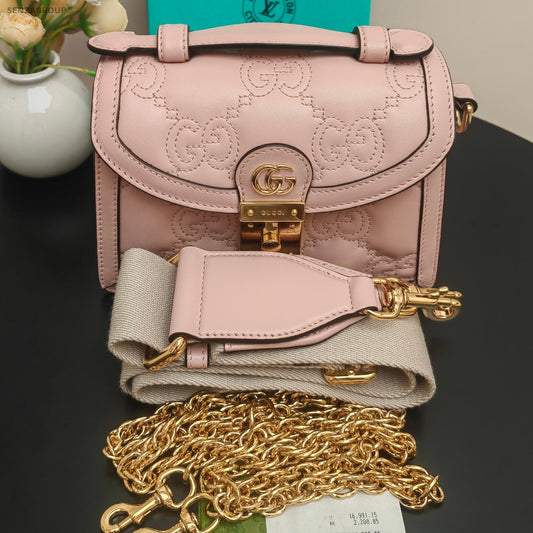 Gucci GG Matelassé Chain Shoulder Bag Pink Gold - Fashion Women's Handbag