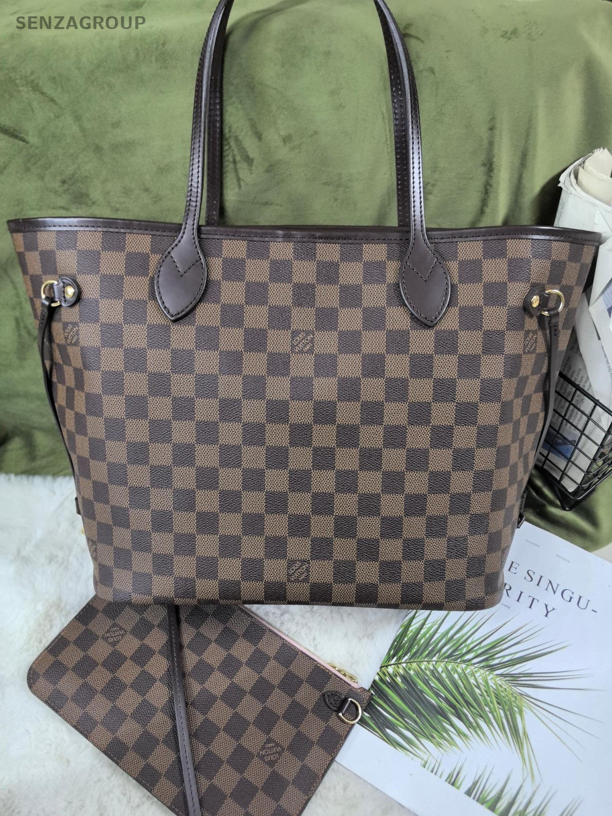Louis Vuitton Neverfull MM Damier Ebene Tote with pouch Shoulder bag Women Brown