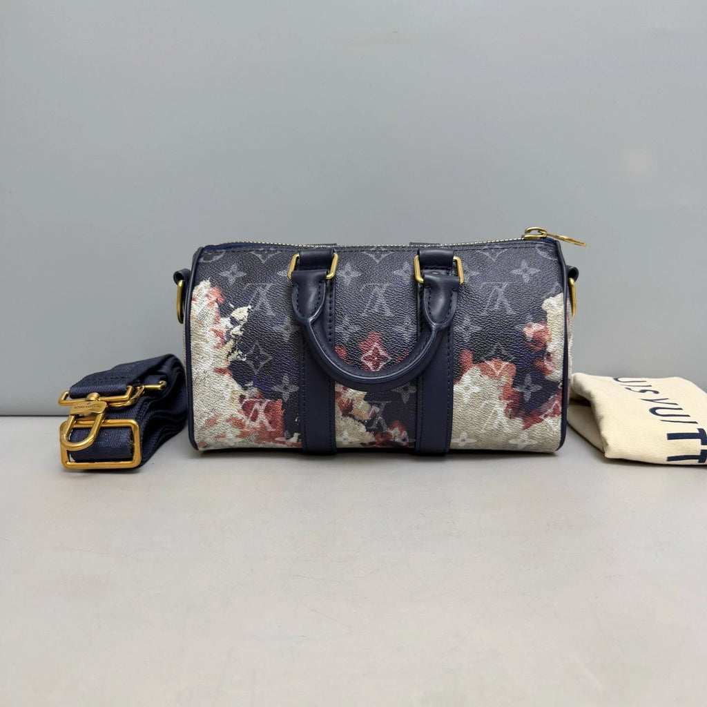 Louis Vuitton Keepall 25 Blue Gold 2Way Crossbody Top Handle Bag Women Classic