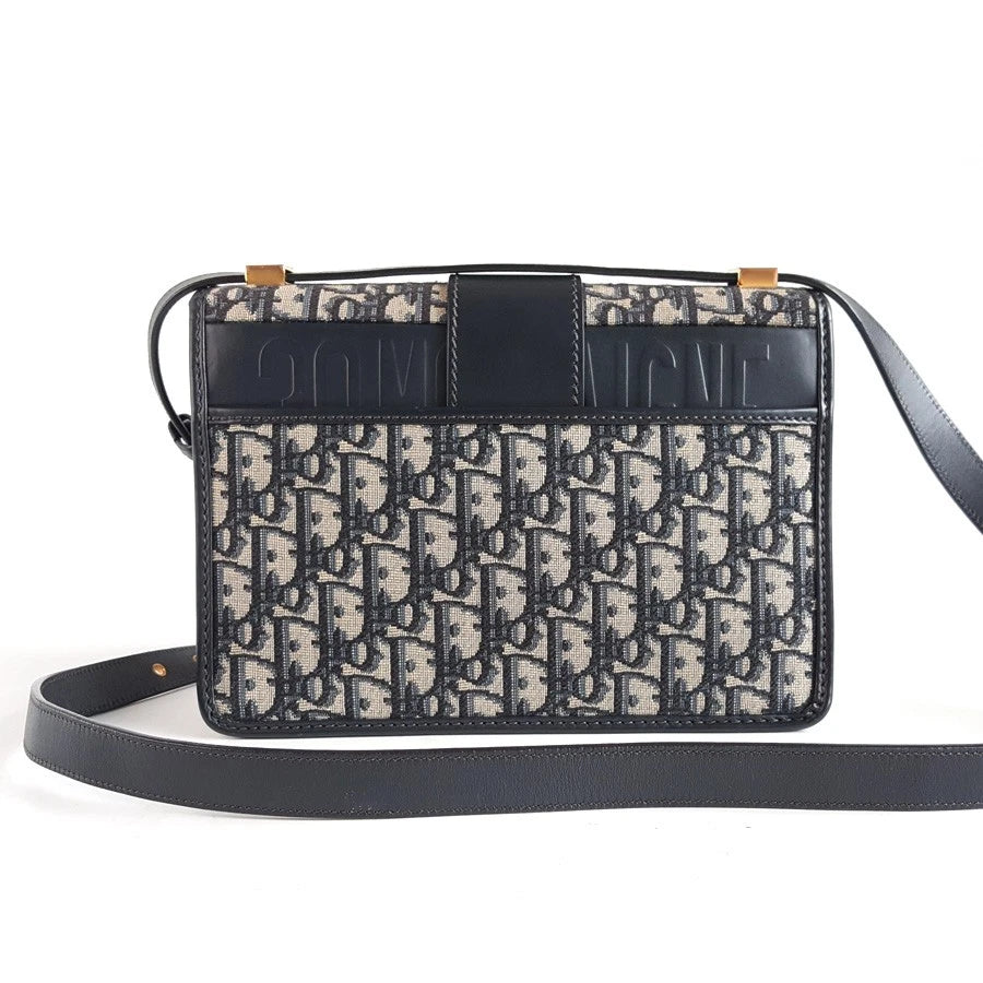 Christian Dior 30Montaigne MM Oblique Canvas Navy Shoulder Bag Crossbody GHW
