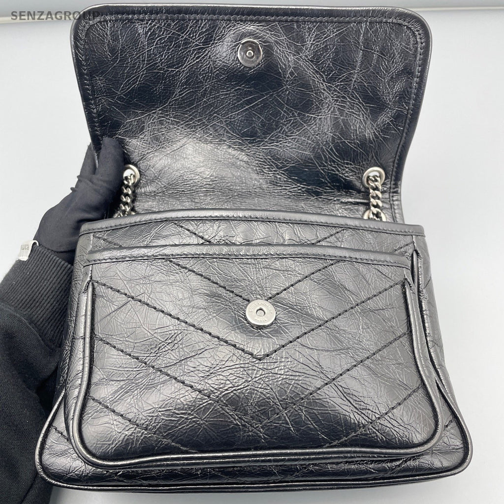 Saint Laurent Niki PM Chain Shoulder Bag Crossbody Black Silver Women Classic