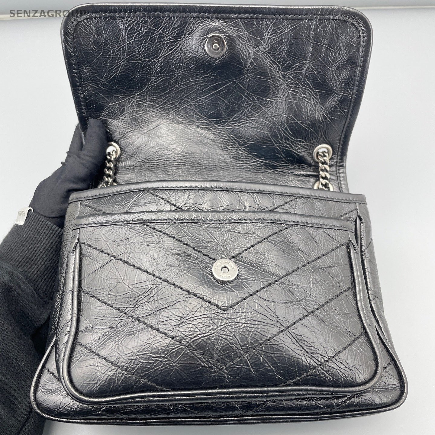 Saint Laurent Niki PM Chain Shoulder Bag Crossbody Black Silver Women Classic