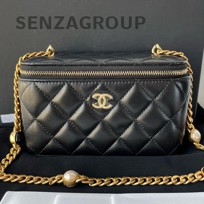Chanel Black Gold Quilted Cosmetic Chain Shoulder Bag Classic Fashion