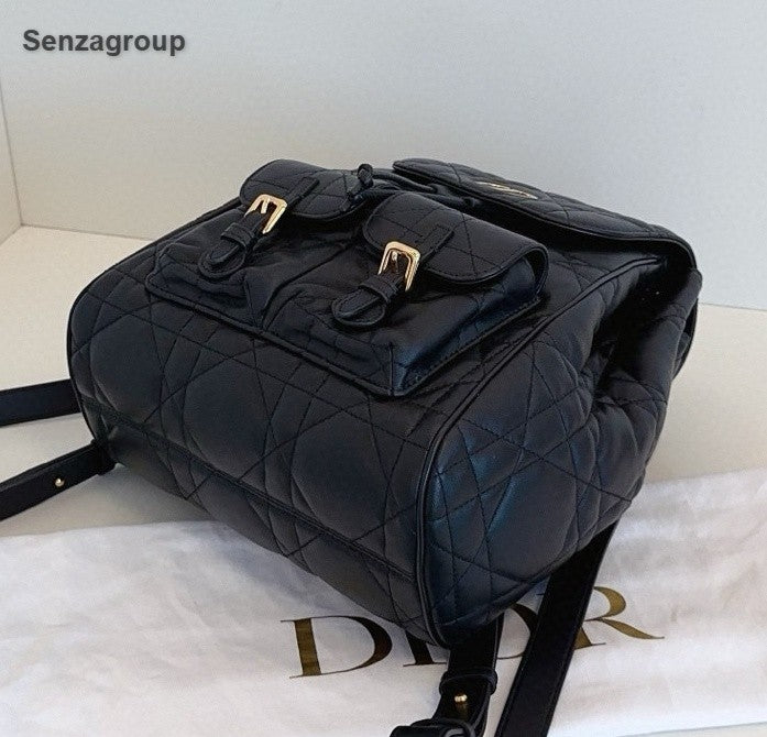 Christian Dior Caro MM Backpack Black Gold Used Women Classic Fashion