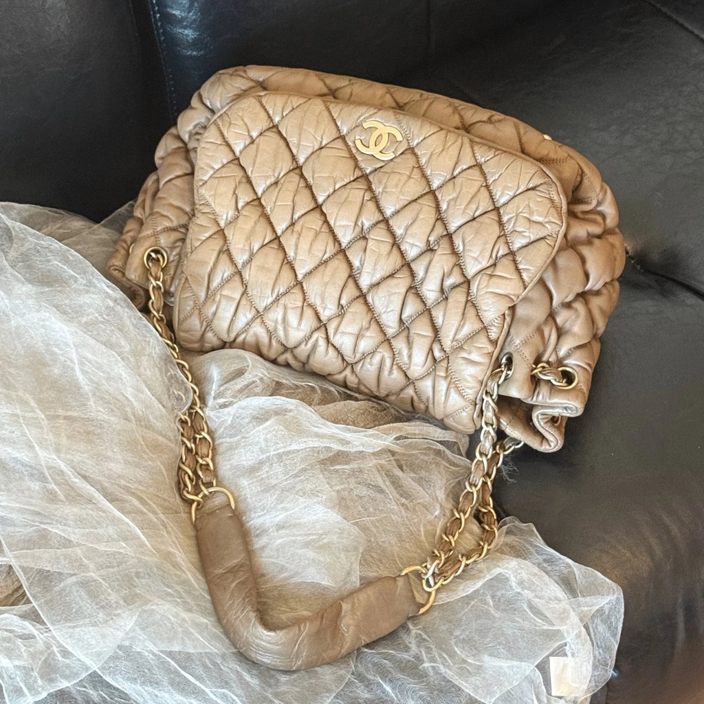 Authentic Chanel Puff Flap Bag Chain Shoulder Bag Gold