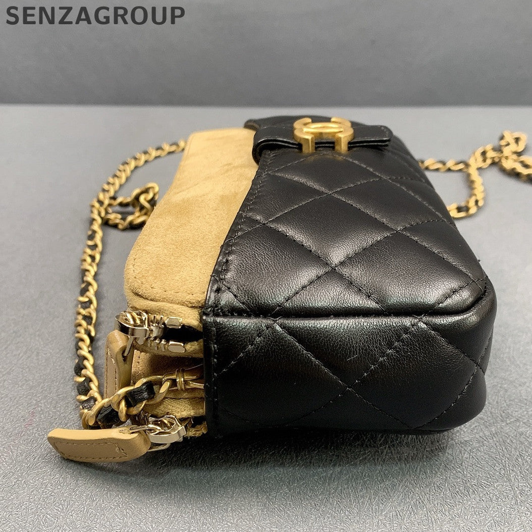 Chanel Suede & Leather Dual Zip Camera Bag Chain Shoulder Crossbody