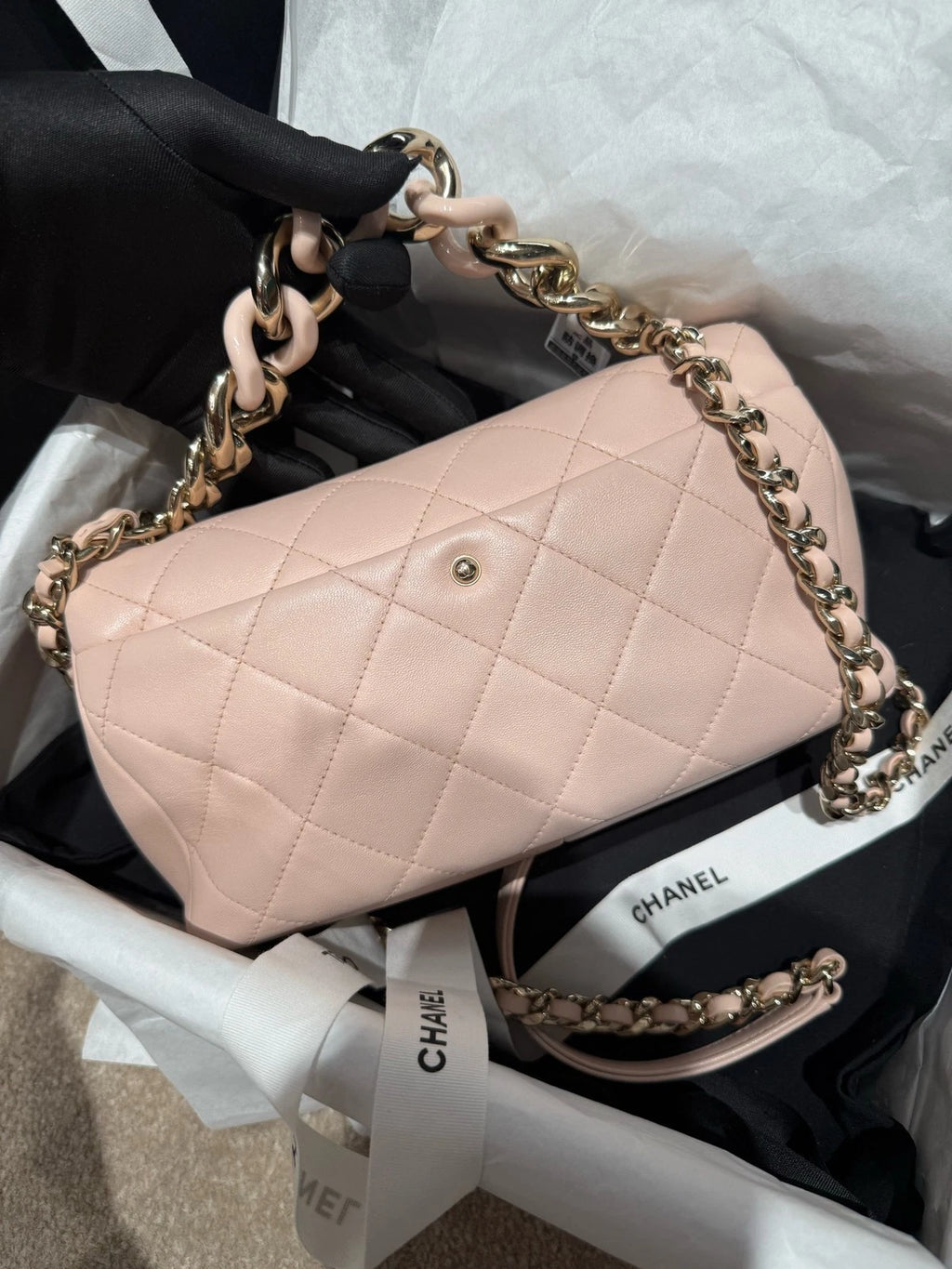 Chanel Cf Large Mini Chain Shoulder Bag Pink Excellent