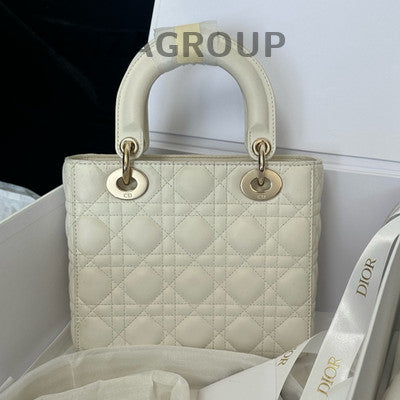 Dior Lady Dior Handbag White Gold Hardware Classic Women's Bag