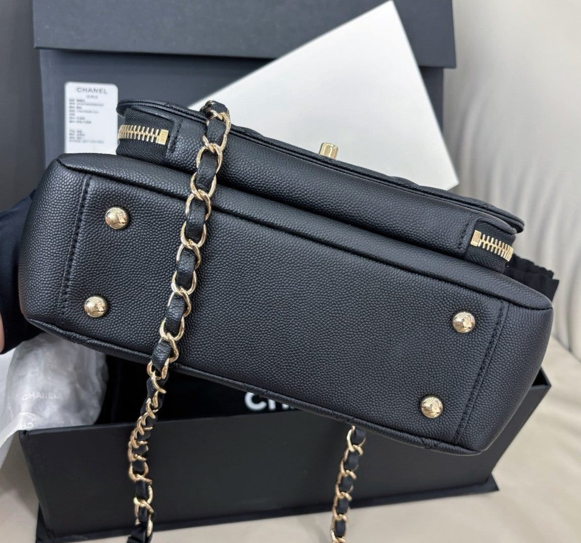 Chanel Affinity Diamond Chain Shoulder Bag Crossbody Black Gold Women Classic