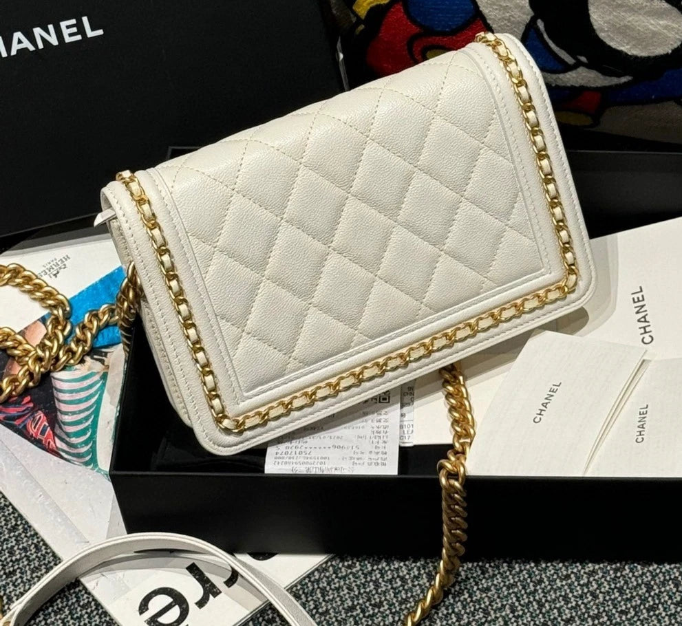 Chanel Leboy Woc Calfskin Shoulder Bag Crossbody Bag White Women Fashion