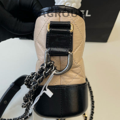 Chanel Small Gabrielle Hobo Bag Beige Black Chevron Classic Women's Shoulder Bag