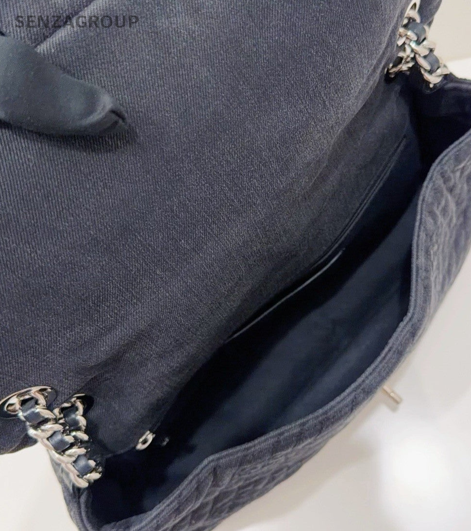Chanel Classic Flap Chain Shoulder Bag Gray Silver Used Women Designer