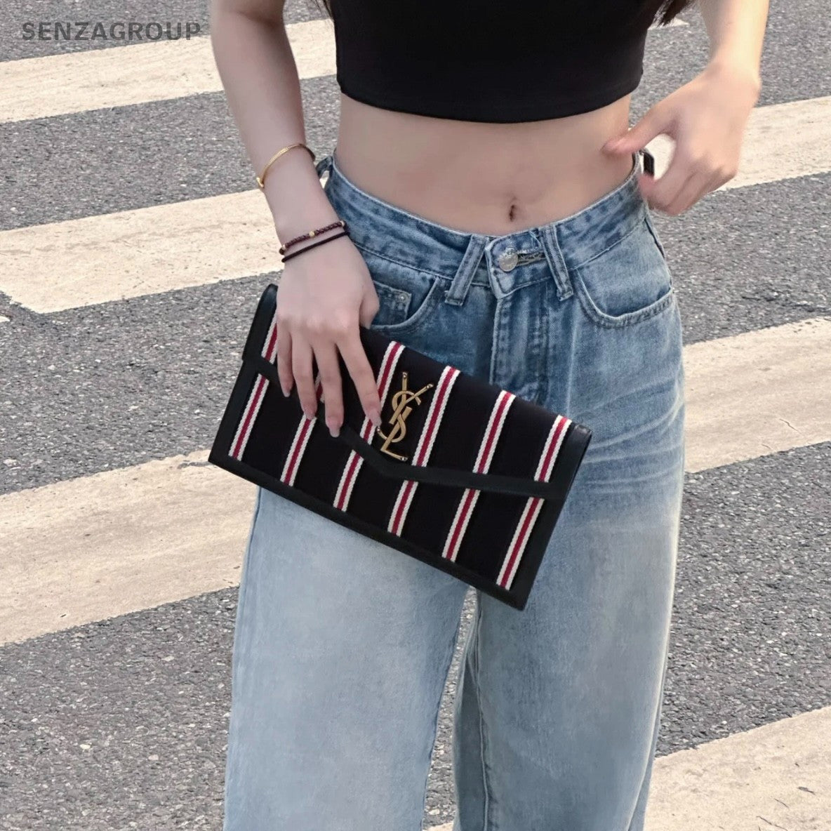 PRADA Striped canvas Handbag Women Almost Brand NEW
