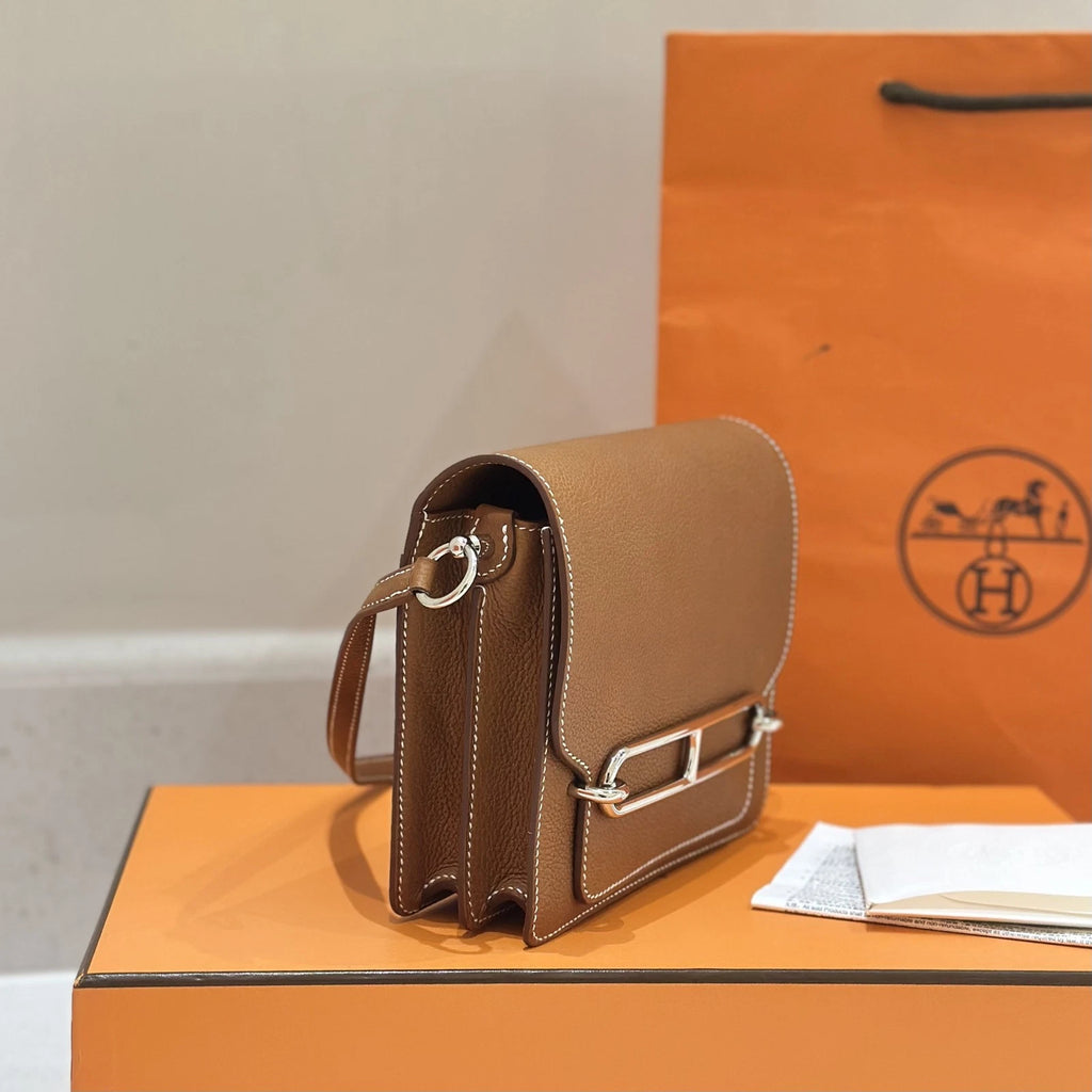 Hermes Roulis19 Evercolor Leather Shoulder Bag For Women Brown