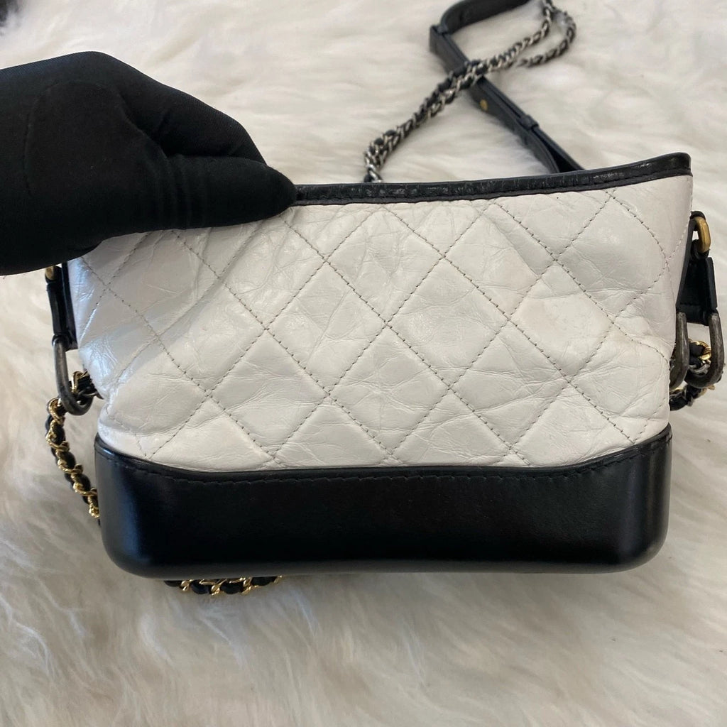 Chanel Gabrielle Hobo Bag Small White Black Chain Shoulder Crossbody