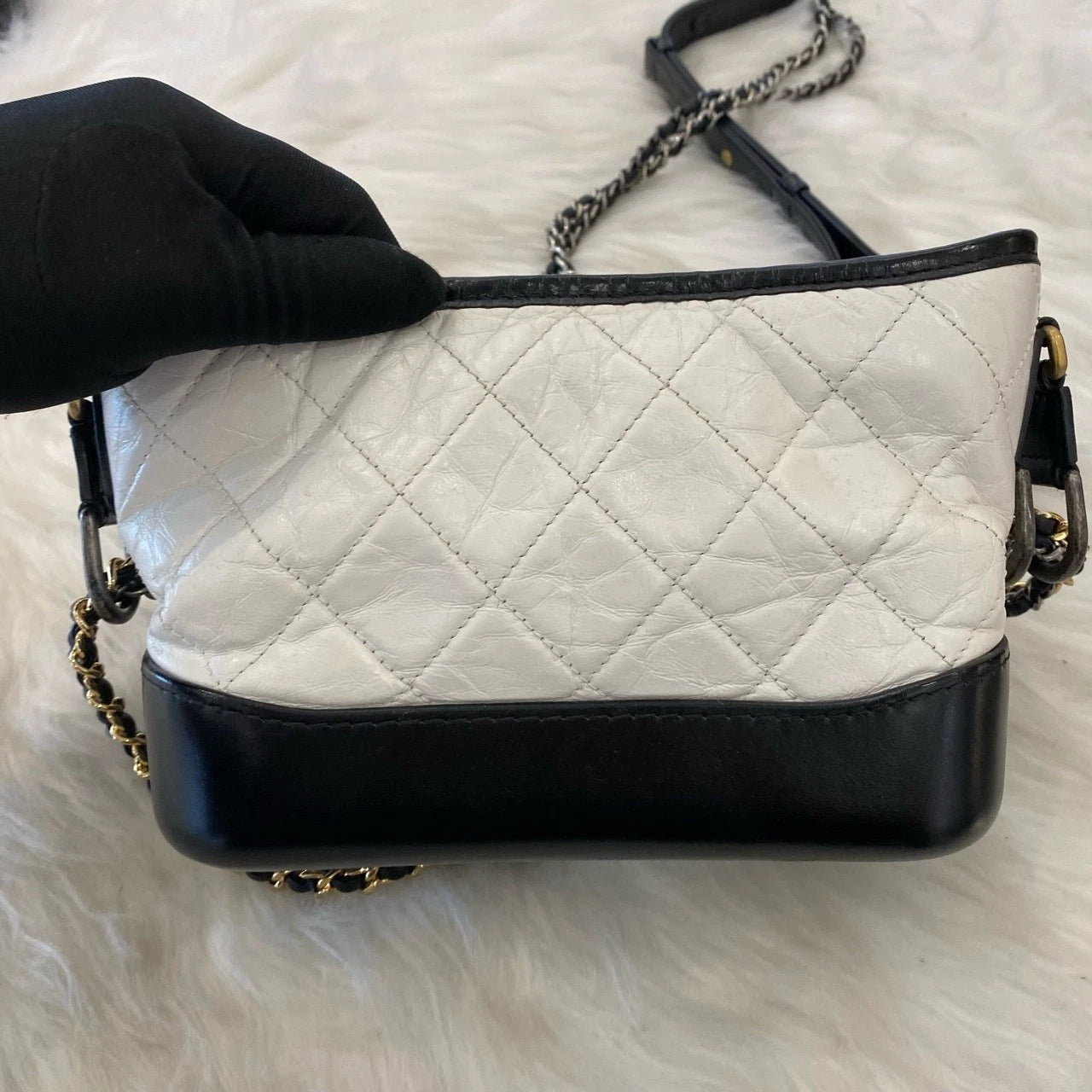 Chanel Gabrielle Hobo Bag Small White Black Chain Shoulder Crossbody