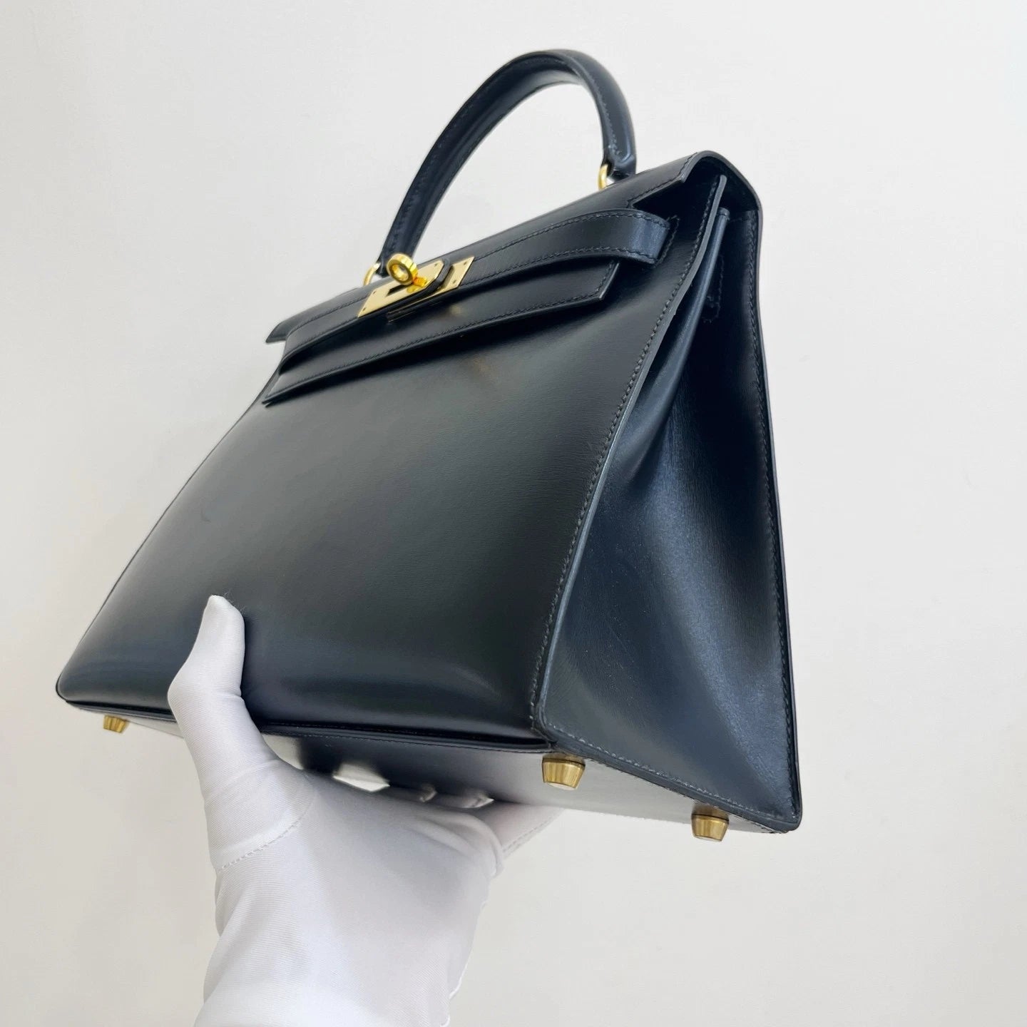 Hermes Kelly28 Top Handle Bag Shoulder Bag Black Gold Used Women Classic