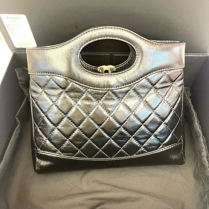 CHANEL 31Bag Mini Black Gold Lambskin Handbag For Women