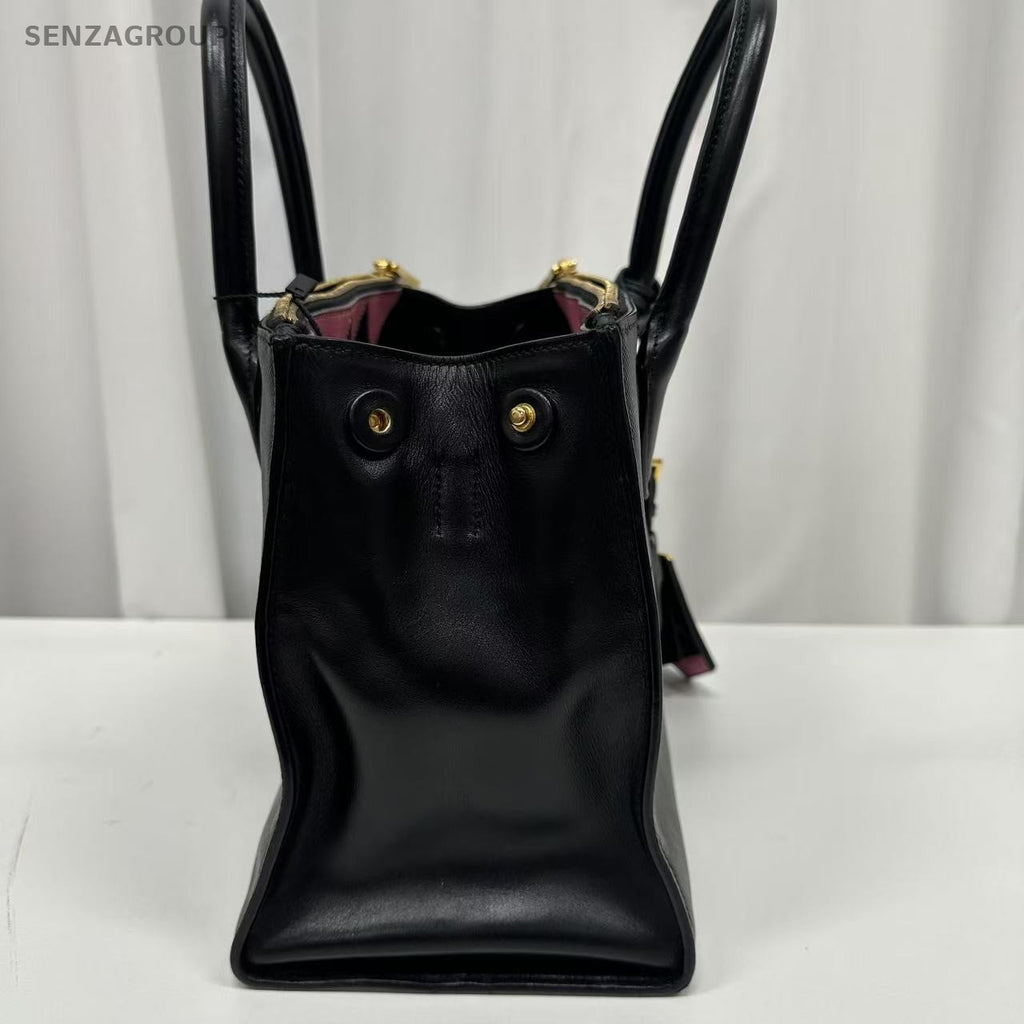 PRADA SAFFIANO Black gold Tote Shoulder bag Calfskin