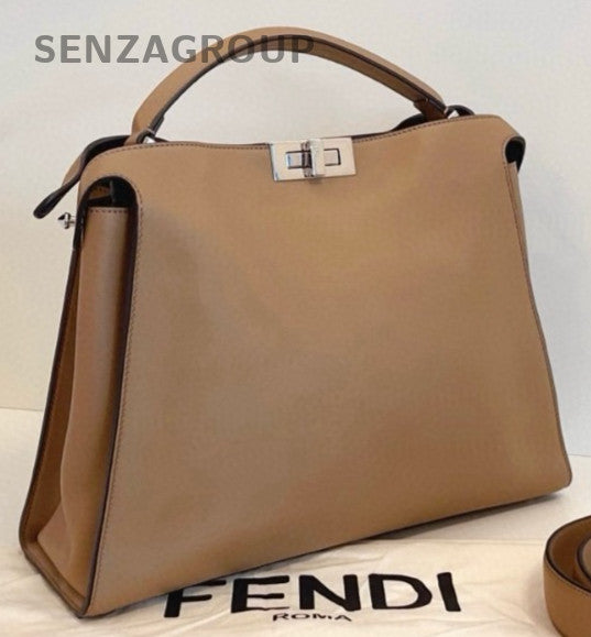 Fendi Peekaboo Essentially Top Handle Bag Crossbody Gray Silver Women Classic