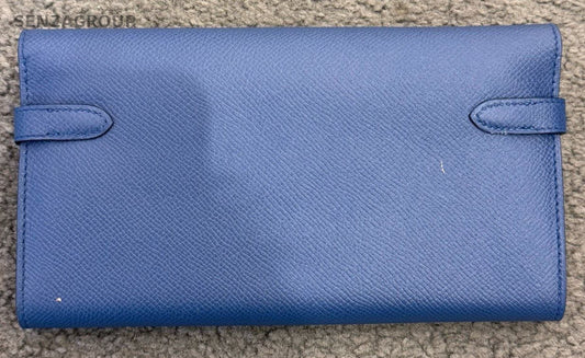 Hermes Kelly Epsom Leather Long Wallet Blue Gold Used Women Classic