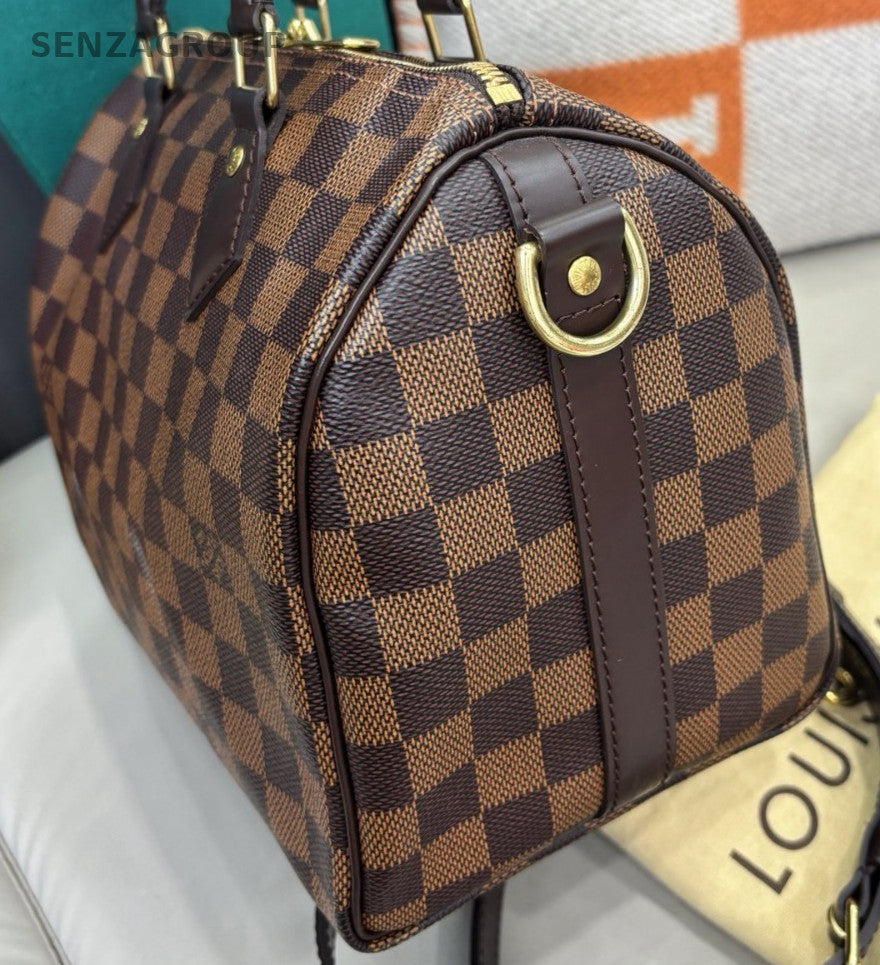 Louis Vuitton Speedy25 Top Handle Bag Crossbody Brown Gold Women Classic