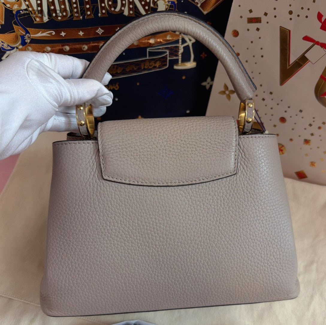 Louis Vuitton Capucines BB Gray Gold Top Handle Bag Crossbody Women Classic