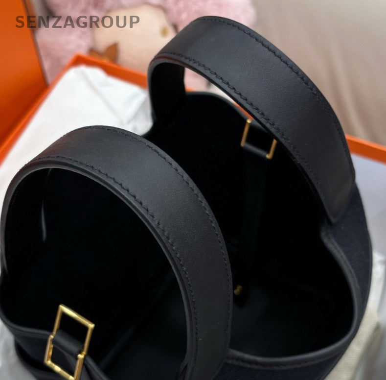 Hermes Cargo Picotin18 Top Handle Bag Black Gold Women Classic Fashion