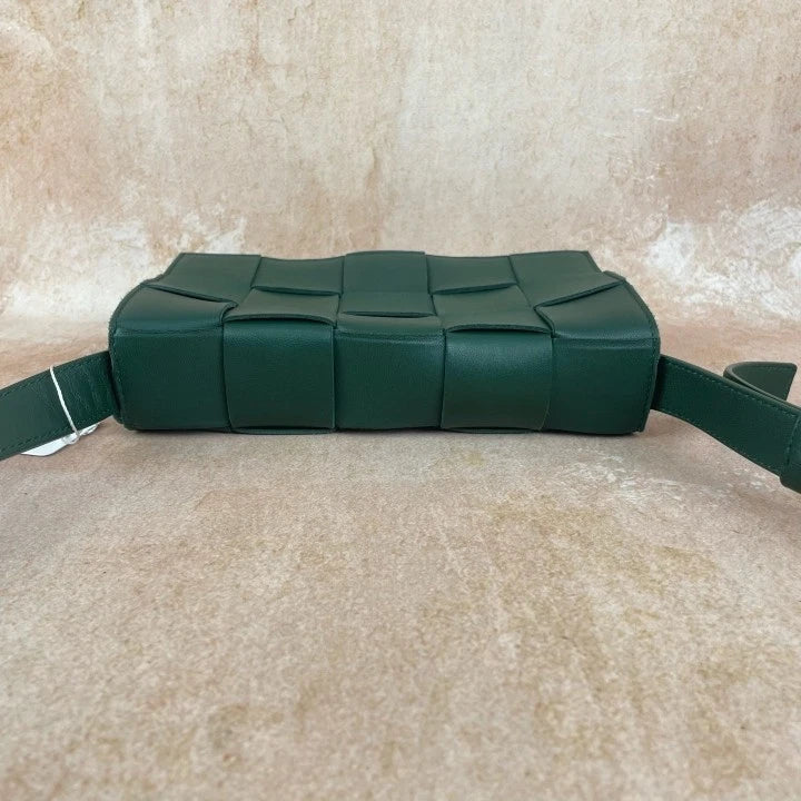 Bottega Veneta Cassette Green Lambskin Woven Shoulder Crossbody Women