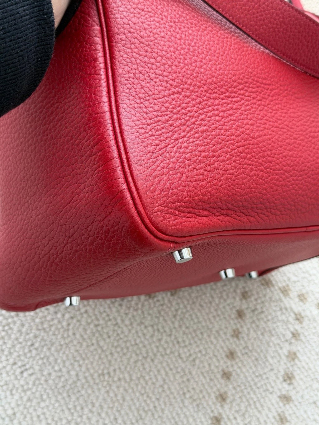 Hermes Lindy30 TC Leather Top Handle Shoulder Bag Red Silver Women Classic
