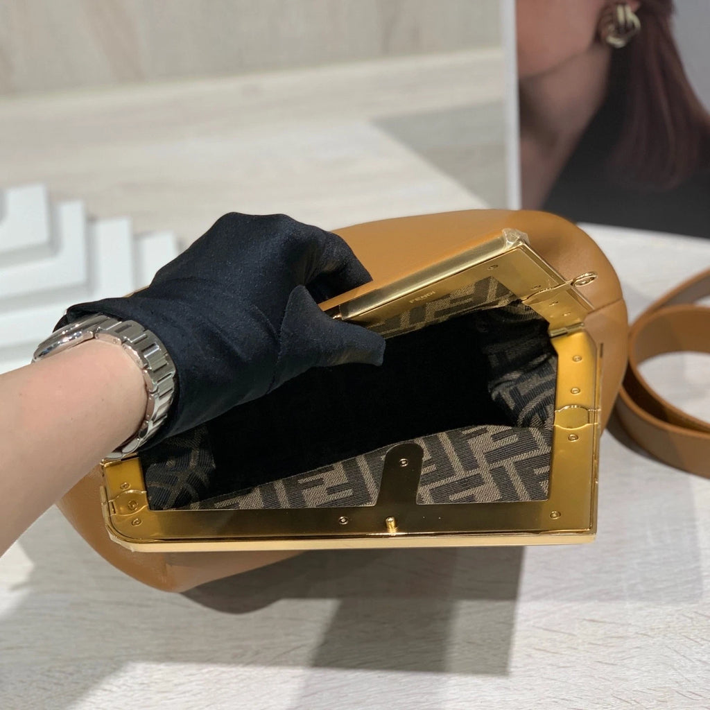 Fendi First Brown Nappa Lambskin Shoulder Bag For Women