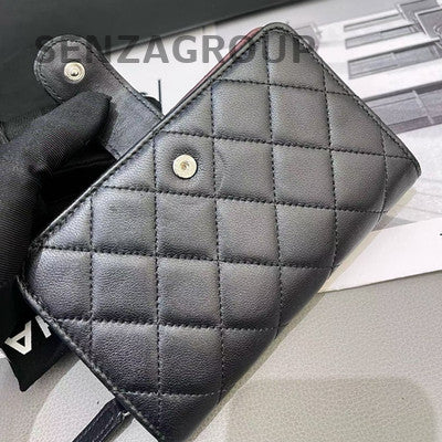 Chanel Black Silver Lambskin Quilted Wallet on Chain WOC