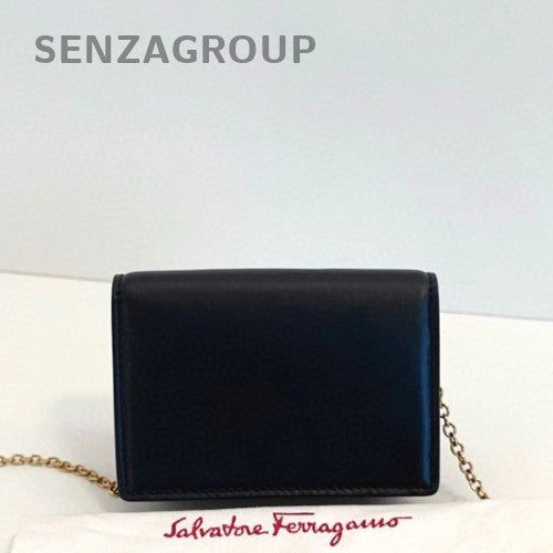 Ferragamo Mini Horseshoe Chain Card Case Shoulder Crossbody Bag Women Black Gold