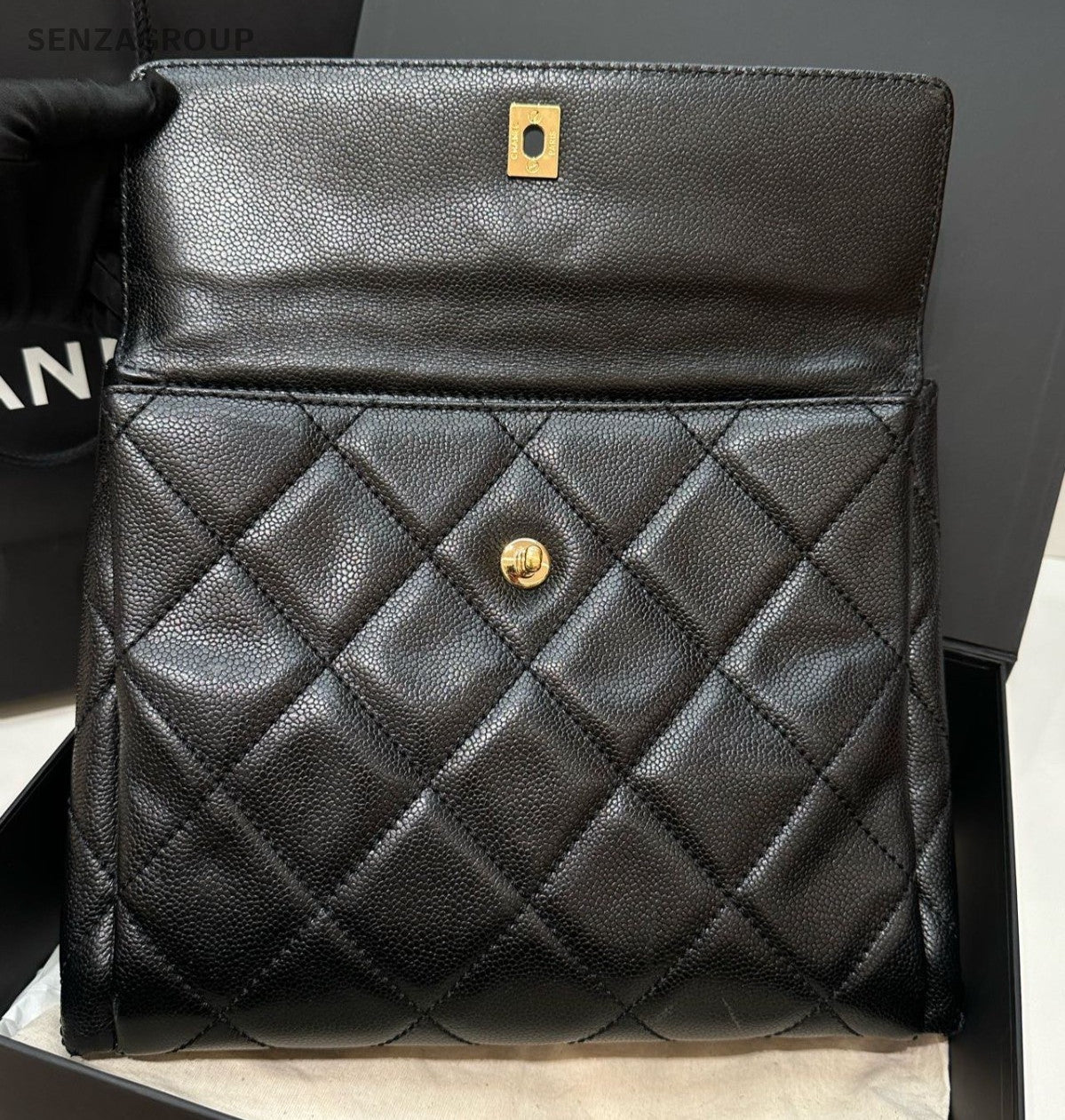 Chanel Satchel Chain Diamond Shoulder Bag Black Gold Women Classic Fashion