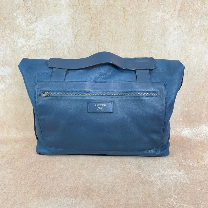 Loewe Blue Calfskin Flap Messenger Box Handbag For Women